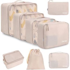 Packing Cubes Travel Organizer Set Luggage Bags Cream Lightweight Zipper Mesh